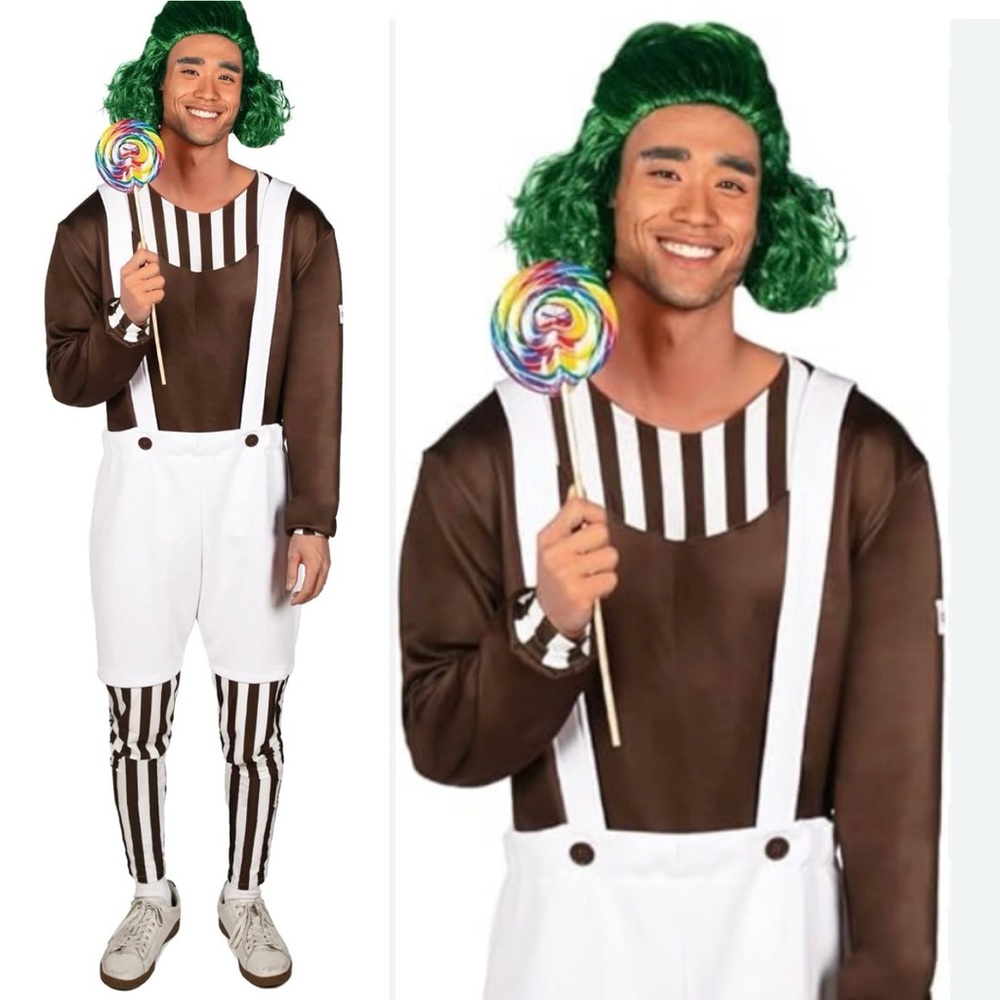 Chocolate Factory Worker Costume-Funny White & Brown Halloween Jumpsuit/Large